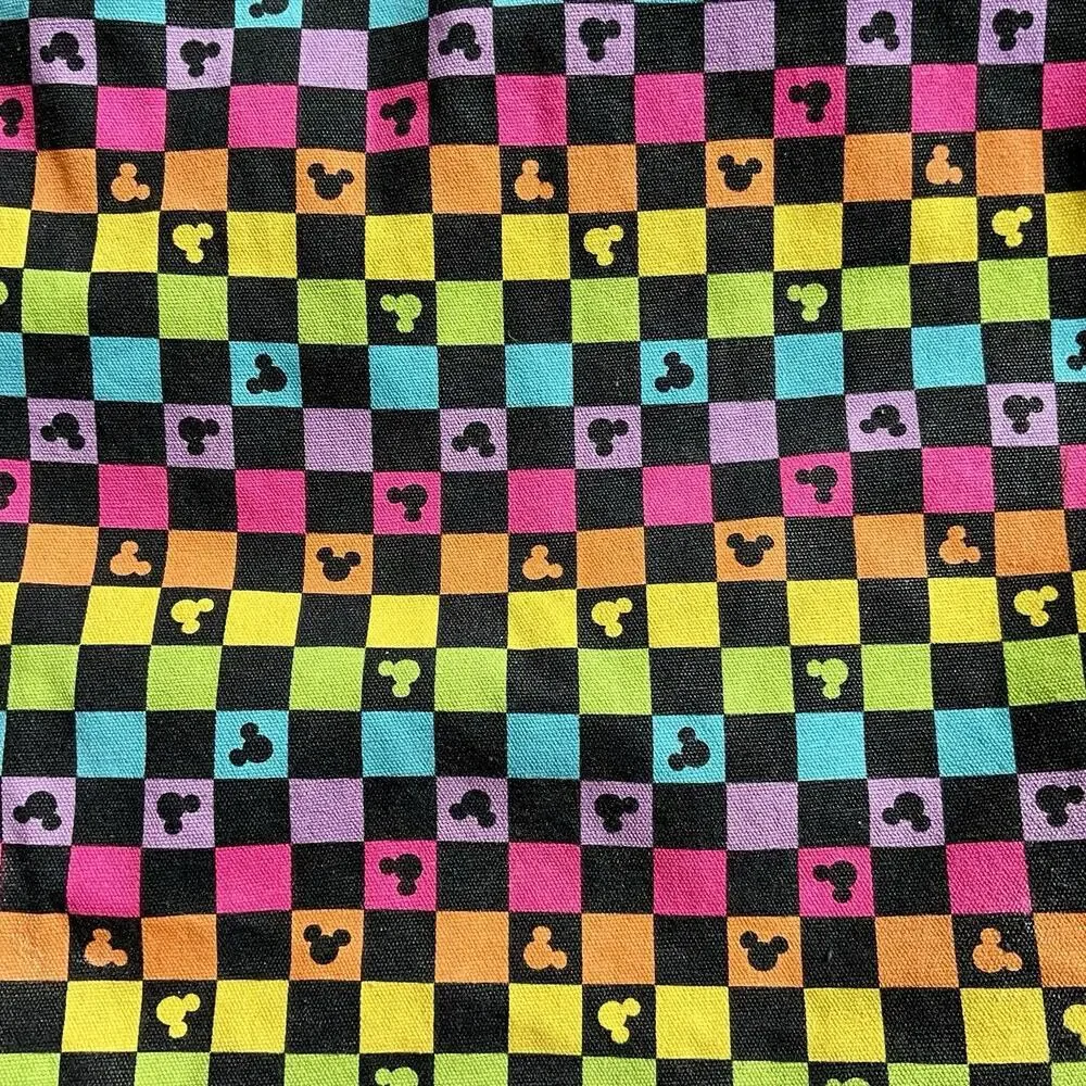 Disney Parks Mickey Black Rainbow Design Draw String Backpack Side Zipper Pocket